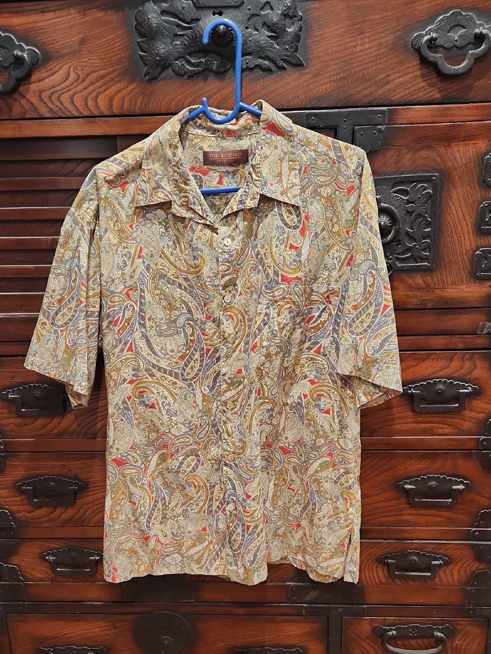 Tori Richard Men's Short-Sleeve Paisley Button-Down Shirt - Beige, Red, Blue